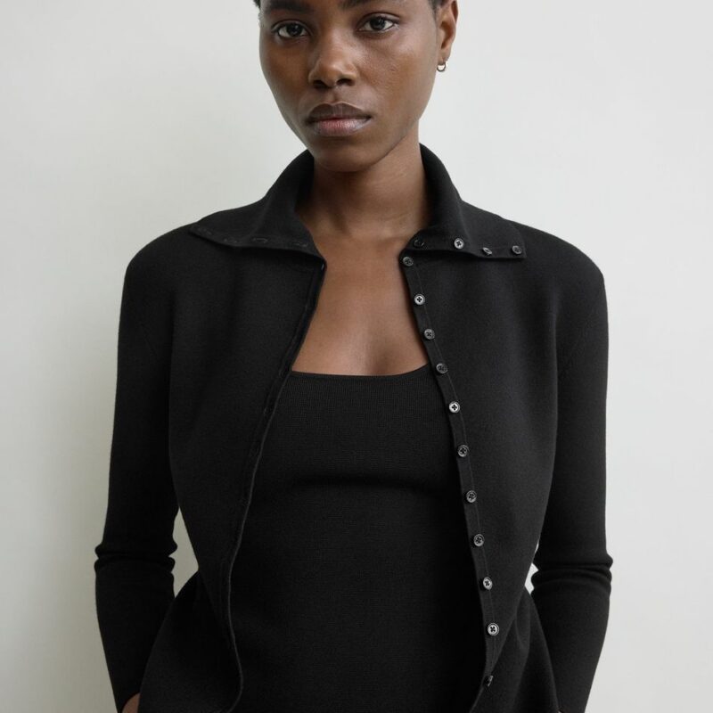Fitted polo cardigan black – Toteme - INT