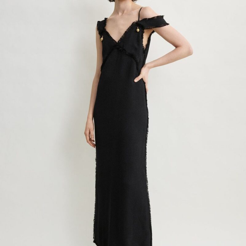 V-neck raw slip dress black – Toteme - INT