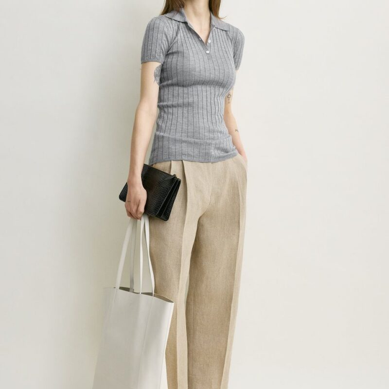 Ribbed cashmere silk polo grey melange – Toteme - INT