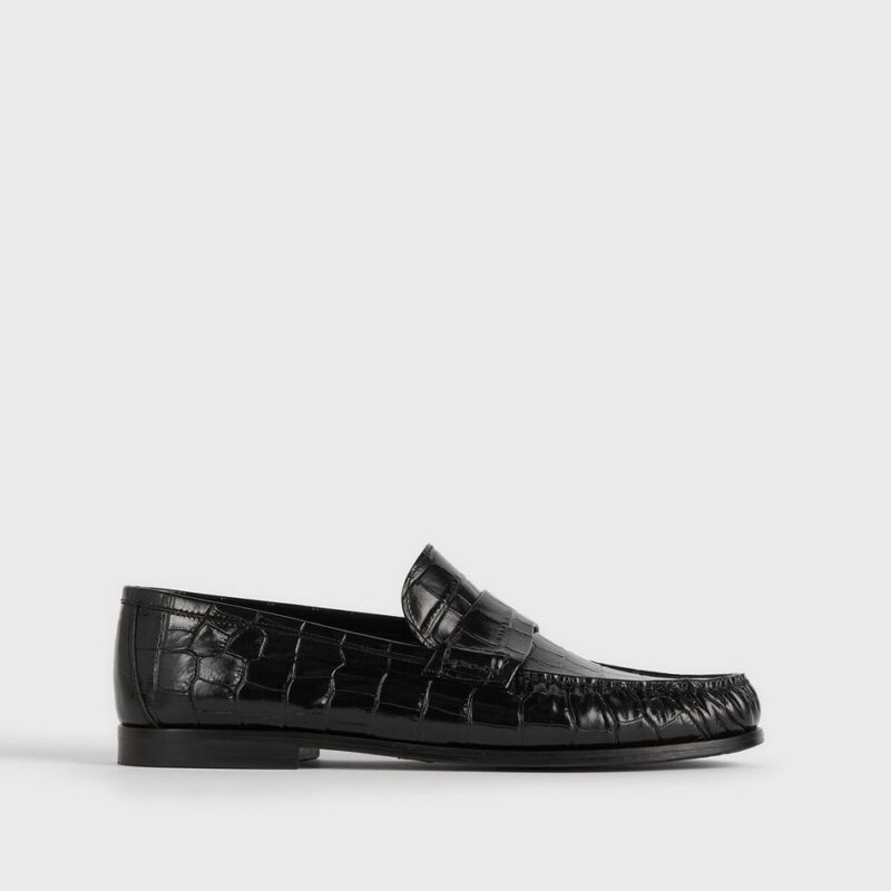 Moccasin croco-embossed loafers black – Toteme - INT