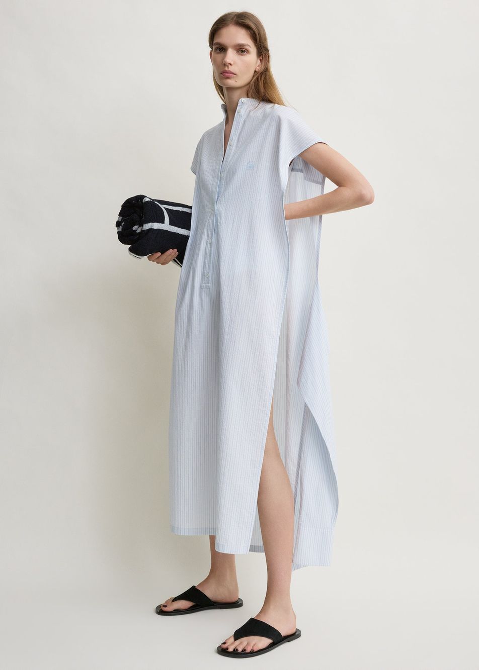 Striped tie-sleeve dress blue/white – Toteme - INT