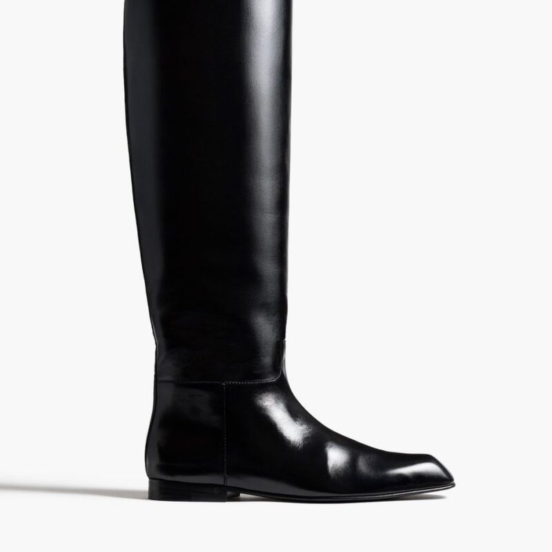 Colt Knee-High Boot in Black Glazed Leather – Khaite