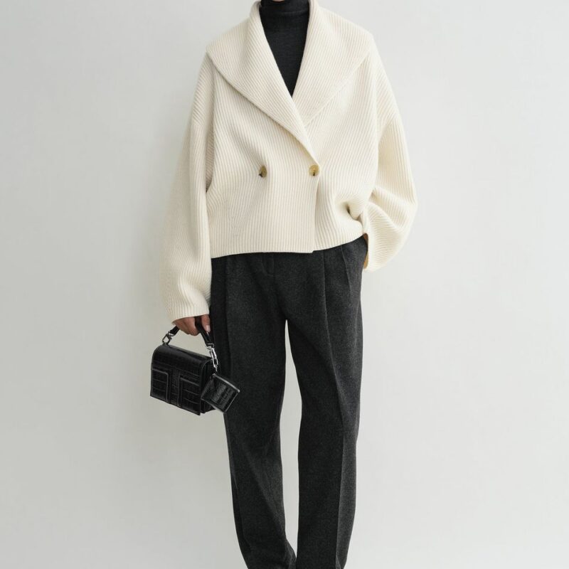Shawl-lapel cardigan milk – Toteme - INT