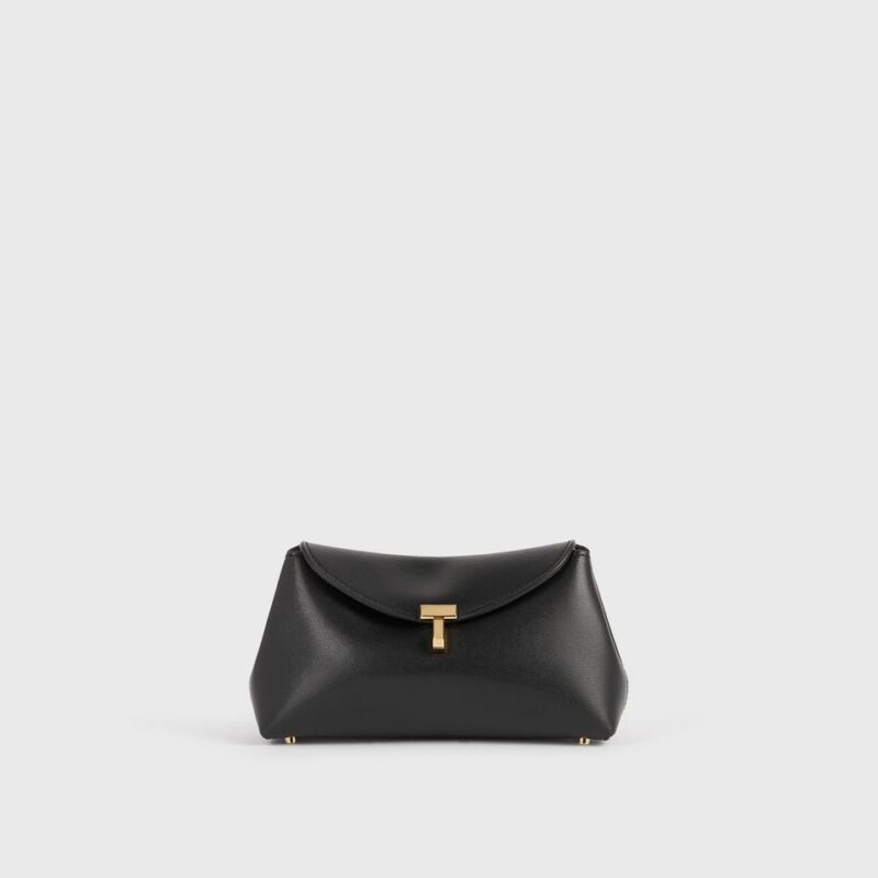 Mini T-lock leather clutch black – Toteme - INT
