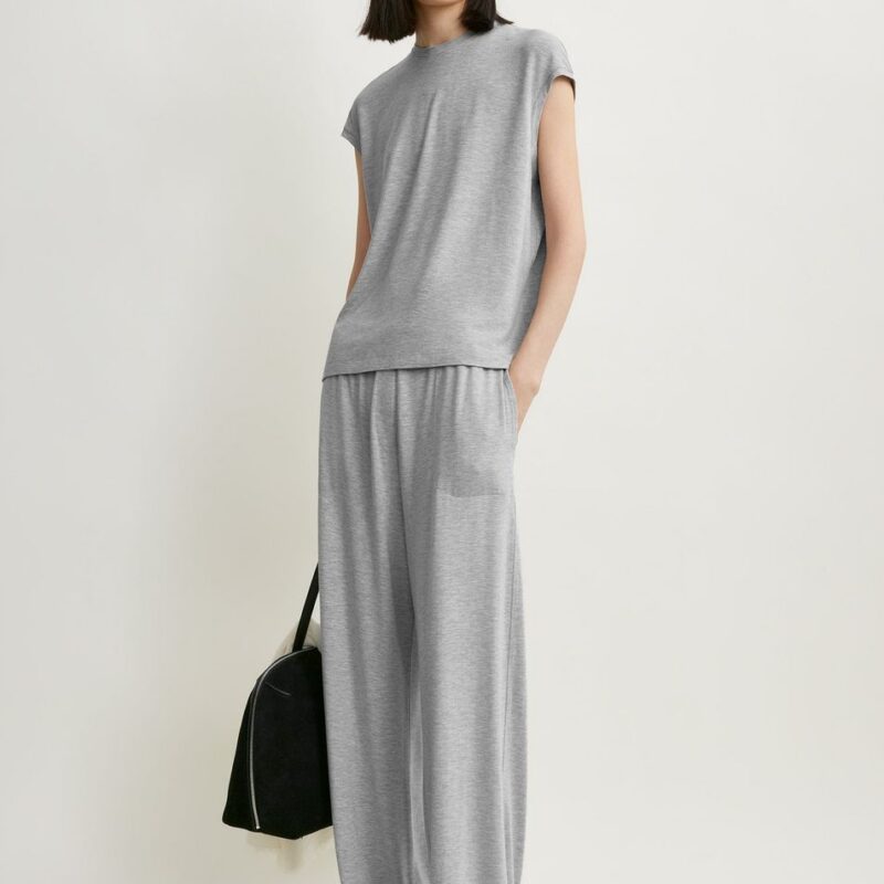 Short-sleeve jersey top pale grey mélange petite – Toteme - INT