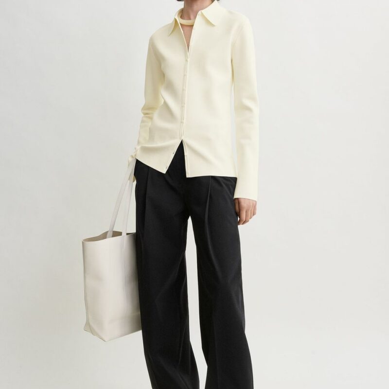 Compact knit buttoned top white – Toteme - INT