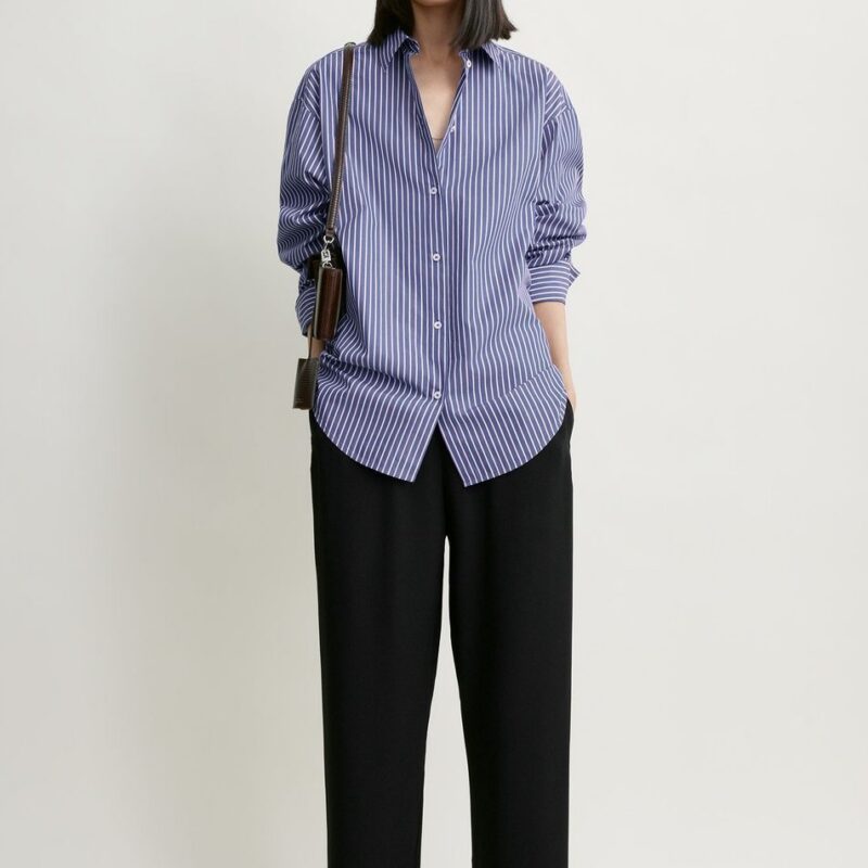 Oversized striped shirt ink/pink petite – Toteme - INT