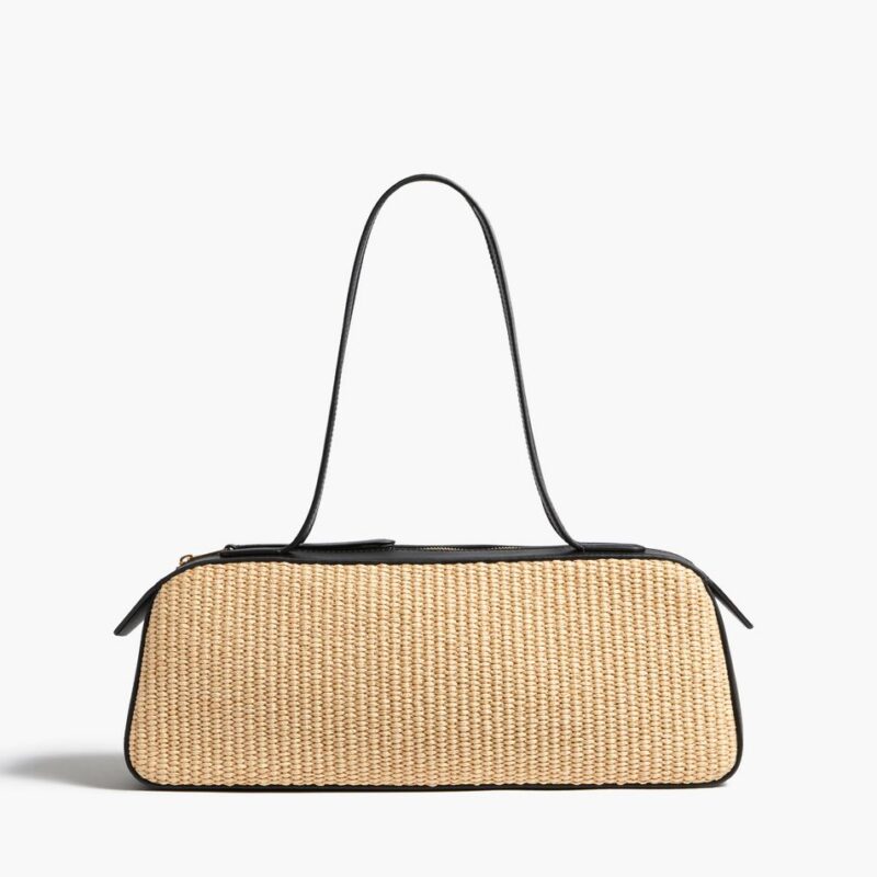 Simona Shoulder Bag in Natural Raffia with Black Leather – Khaite
