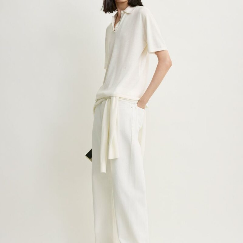 Wool-silk polo shirt white – Toteme - INT