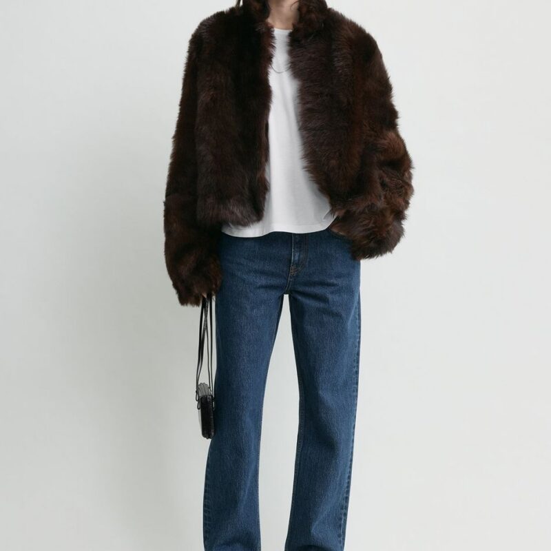 Silky shearling jacket dark brown – Toteme - INT