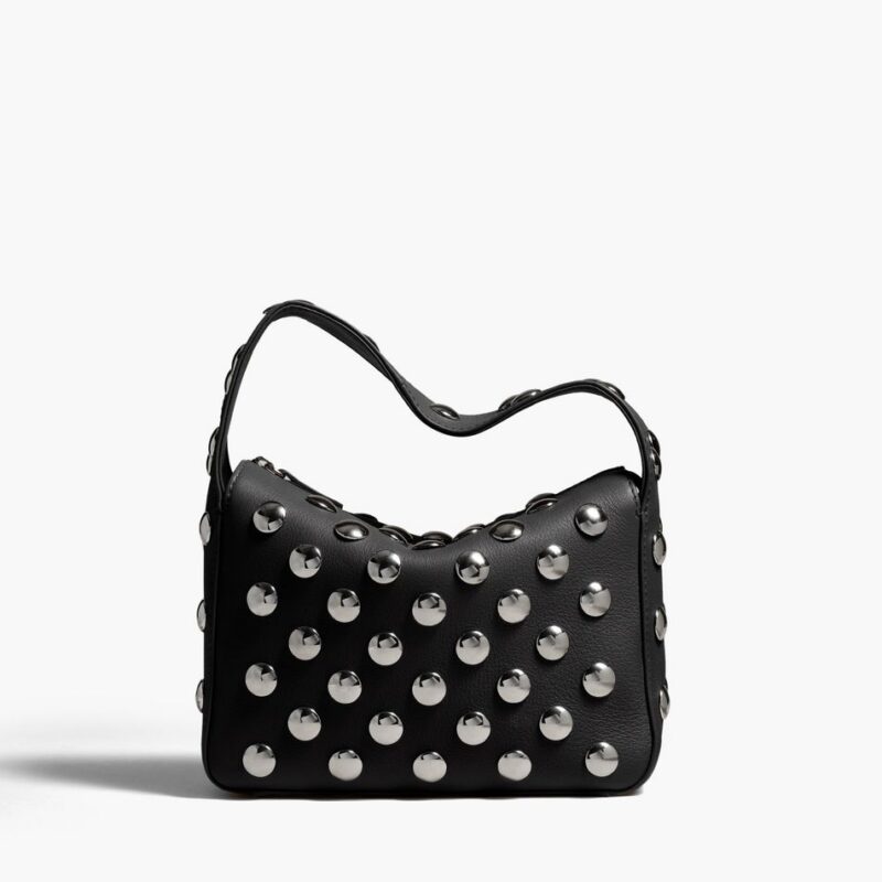 Small Elena Bag in Black Pebbled Leather with Studs – Khaite