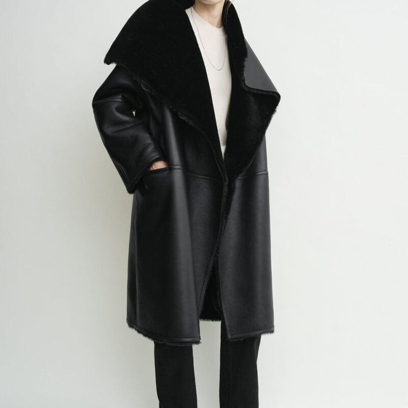 Shearling wrap coat black – Toteme - INT
