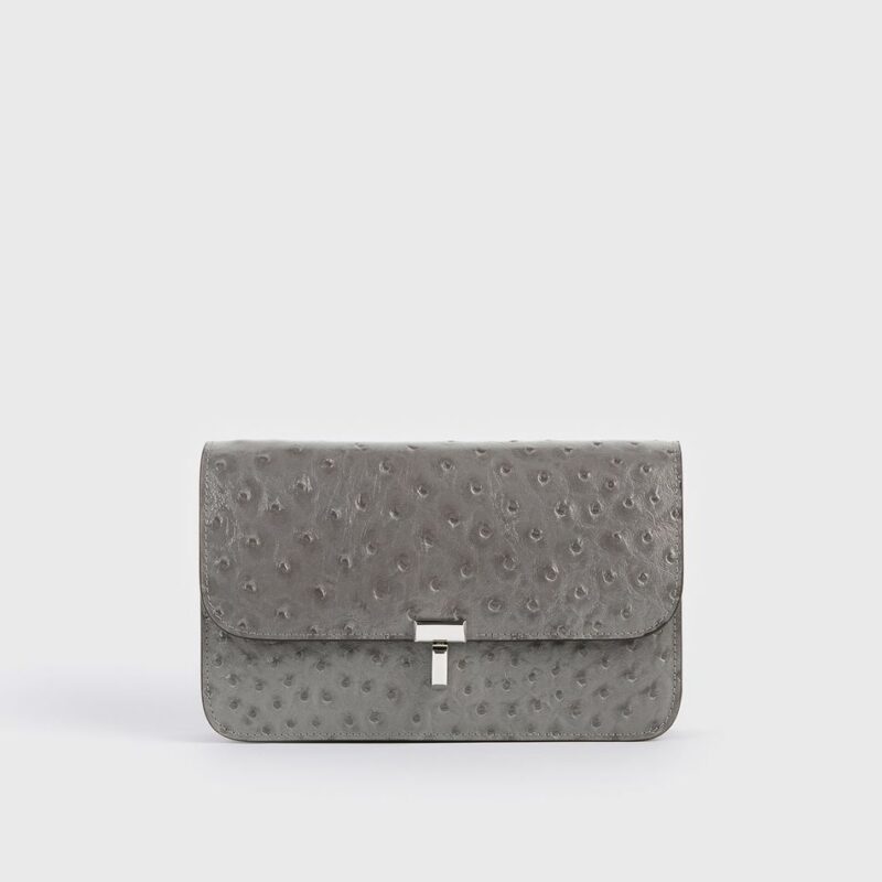 T-lock ostrich-embossed crossbody grey – Toteme - INT