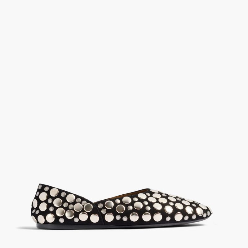 Jane Flat in Black Suede with Silver Studs – Khaite