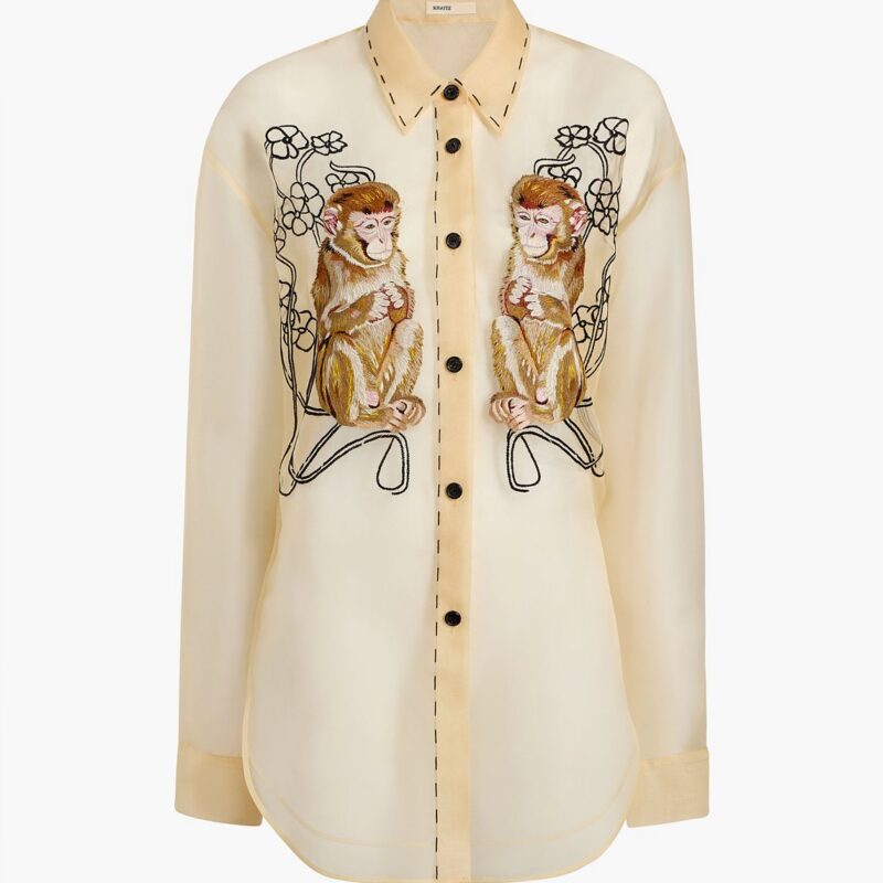 Goya Top in Champagne Monkey Embroidery – KHAITE