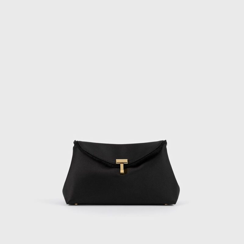 Mini T-lock frayed satin clutch black – Toteme - INT