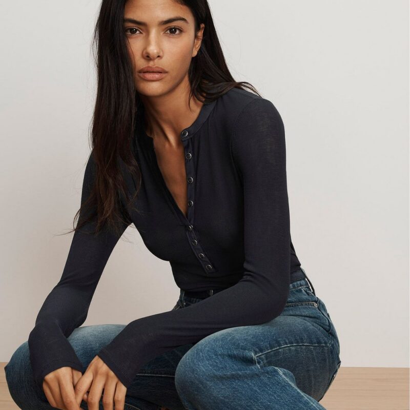 Drexler Ribbed Henley Top – Veronica Beard