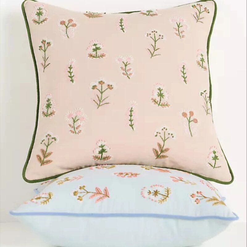 Rosalie Cotton Embroidered Floral Pillow