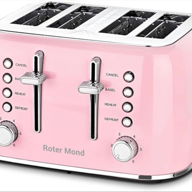 Roter Mond Toaster 4 Slice Retro Stainless Steel with Extra Wide Slots Bagel, Defrost, Reheat Fun...