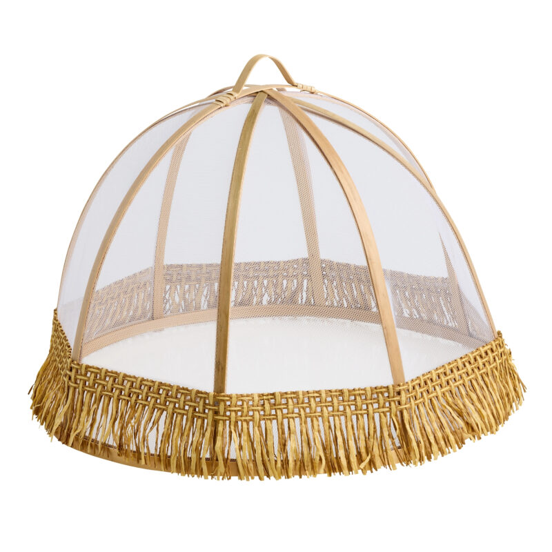 Round Bamboo and Mesh Woven Tassel Food Dome