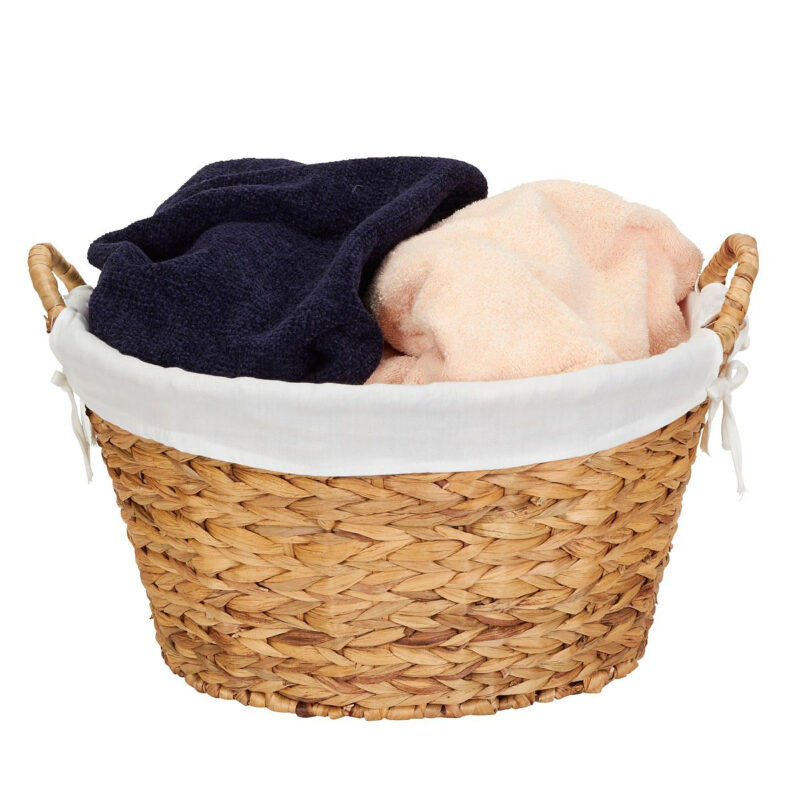 Round Wicker Laundry Basket with Handles, Whimsical Water Hyacinth Basket,