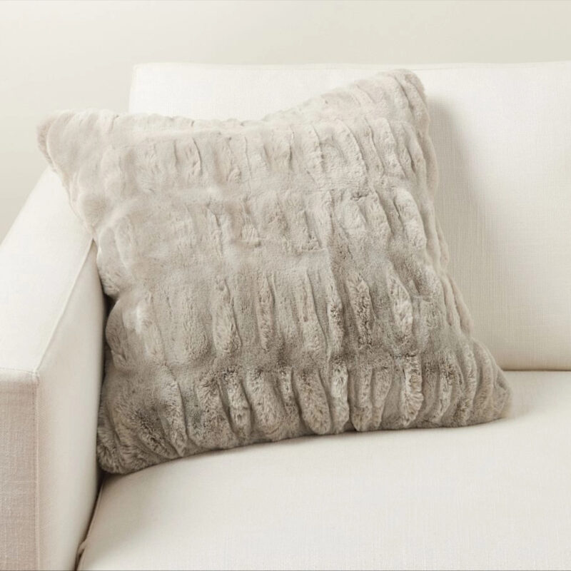 Ruched Faux Fur Pillow, 20 "", Gray