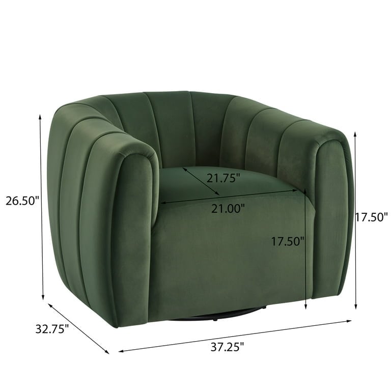 Rune Modern 360-Degree Swivel Barrel Club Chair, Velvet Upholstered Accent Chair, Olive Green