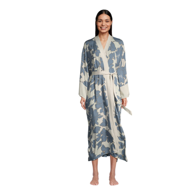 Sabah Ivory And Blue Modern Floral Robe