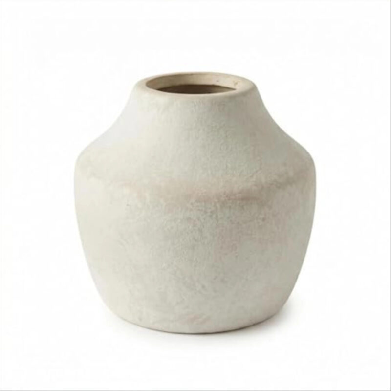 Sawoake Rustic Vintage Off-WhiteTerracotta Pot, 5.3 Inch Aged Ceramic Vase for Dried/Fresh Flowers, Handcrafted Round Planter for Farmhouse, Boho Home Decor, Living Room, Entryway, Airbnb Styling