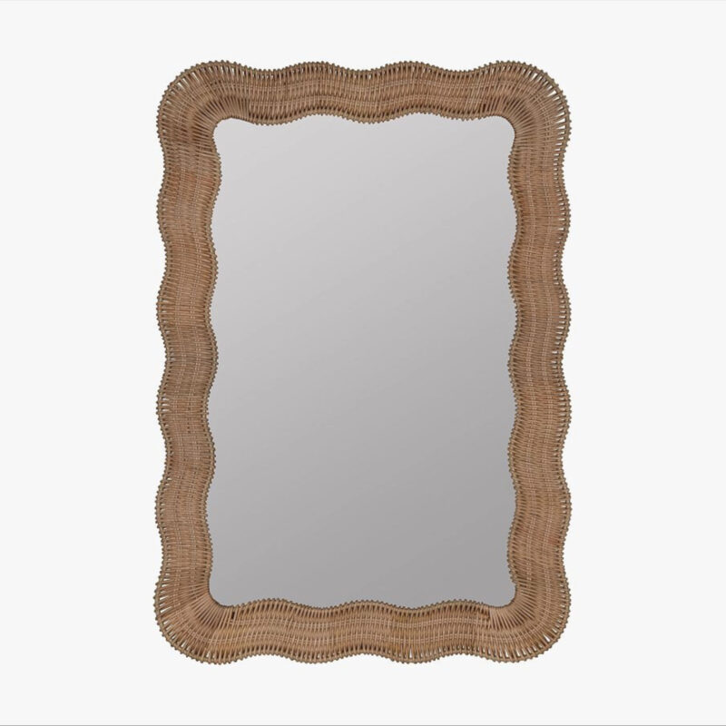 Scalloped Rattan Rectangle Wall Mirror, 28""W X 40""H
