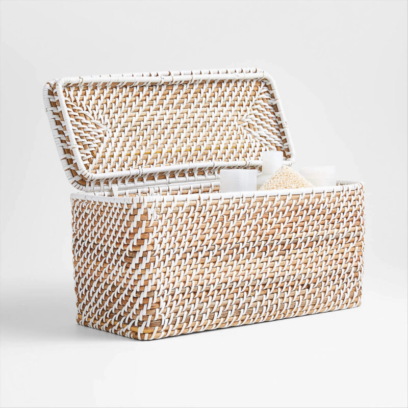 Sedona White Lidded Rectangular Tote + Reviews | Crate & Barrel