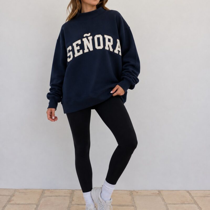 Model wearing The Señora Varsity Mockneck