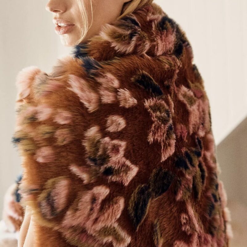Seren Floral Jacquard Faux-Fur Throw Blanket