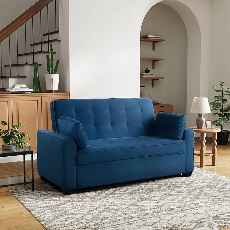 Serta Ainsley 66.5" Convertible Sleeper Loveseat, Full Size, Dreamcoil Comfort, Soft Velvet Fabri...