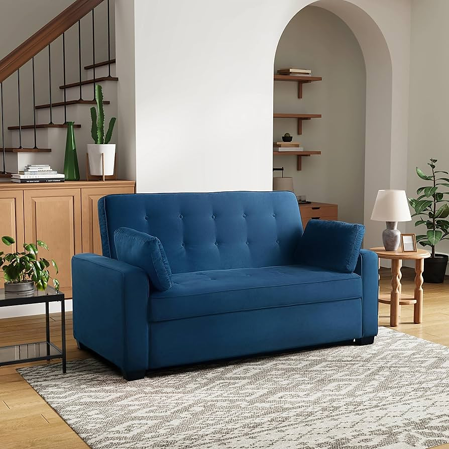 Serta Ainsley 66.5" Convertible Sleeper Loveseat, Full Size, Dreamcoil Comfort, Soft Velvet Fabri...