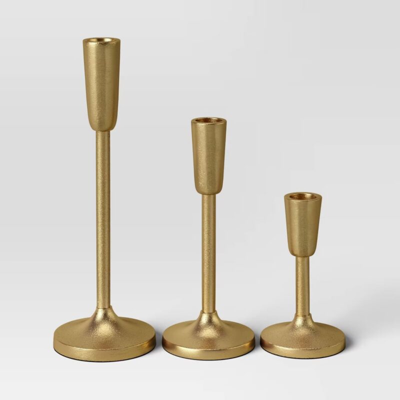 Set of 3 Aluminum Taper Holders Gold - Thresholdu2122