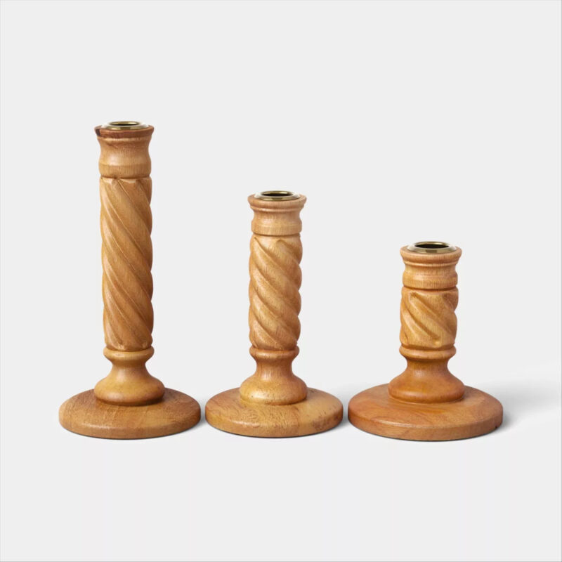 Set of 3 Wood Taper Candle Holders - Threshold™