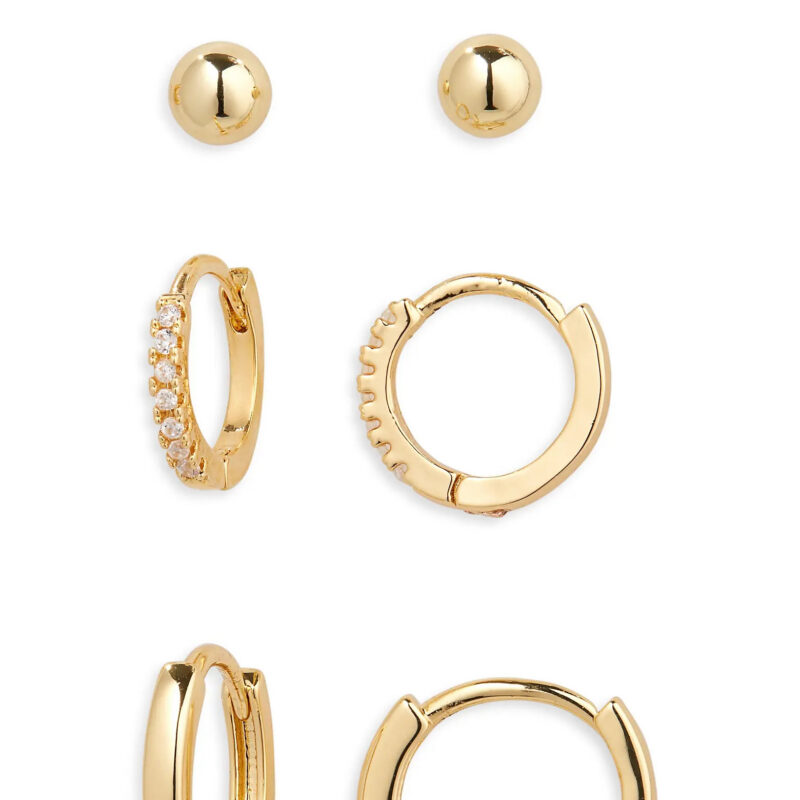Set of 4 Demi Fine Essentials Stud & Hugging Hoop Earrings (Women) | Nordstrom