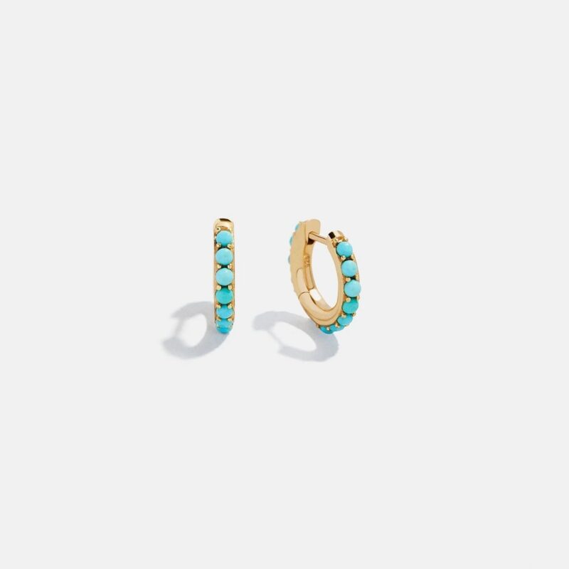 14K Gold Semi-Precious Huggie Earrings - Turquoise BaubleBar