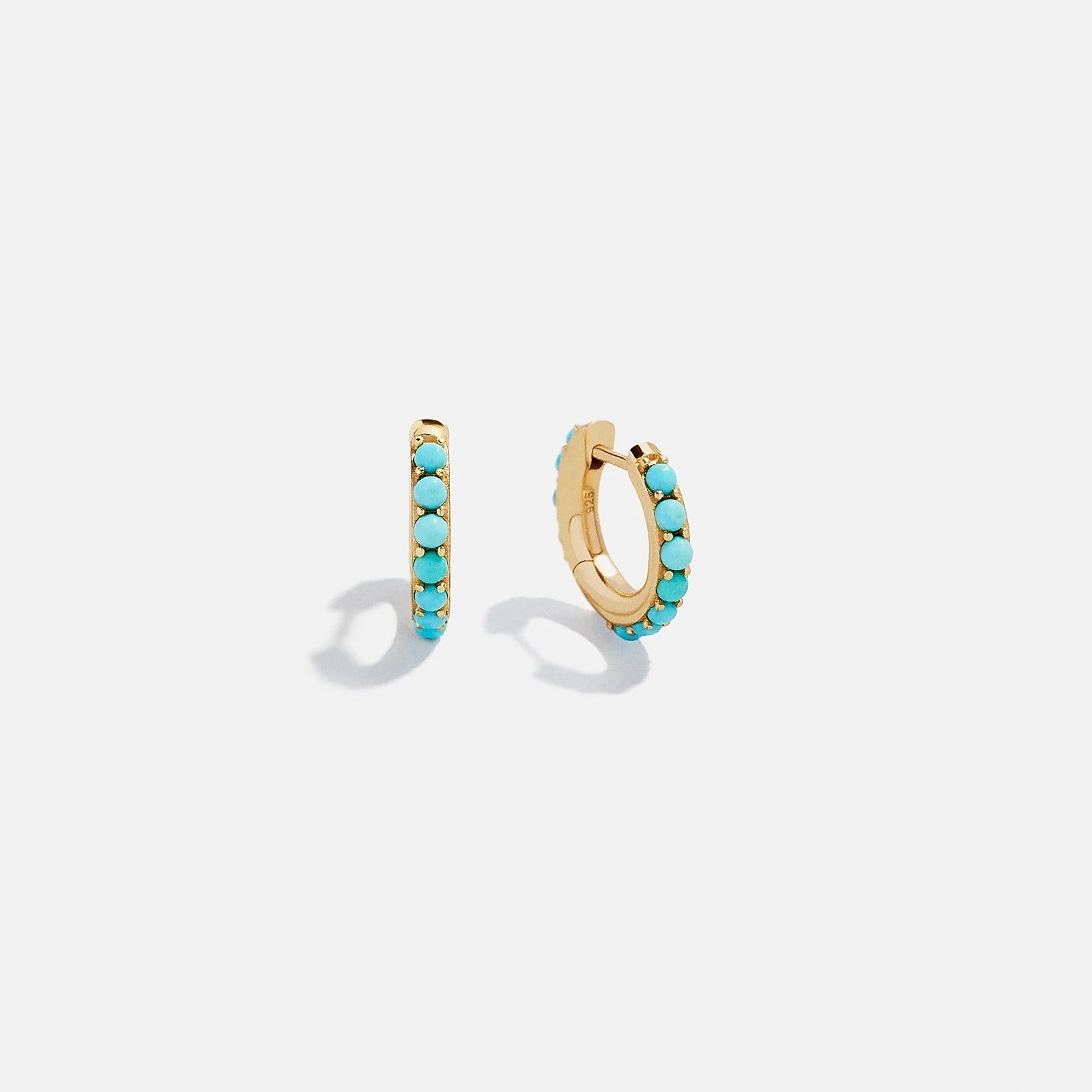 14K Gold Semi-Precious Huggie Earrings - Turquoise BaubleBar