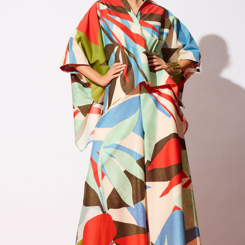 Abstract Palm Cotton Poplin Oversized Caftan Top The Natori Company