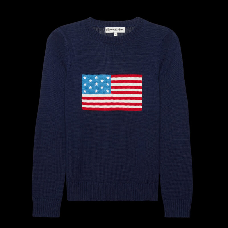 American Flag Crewneck Sweater in Navy