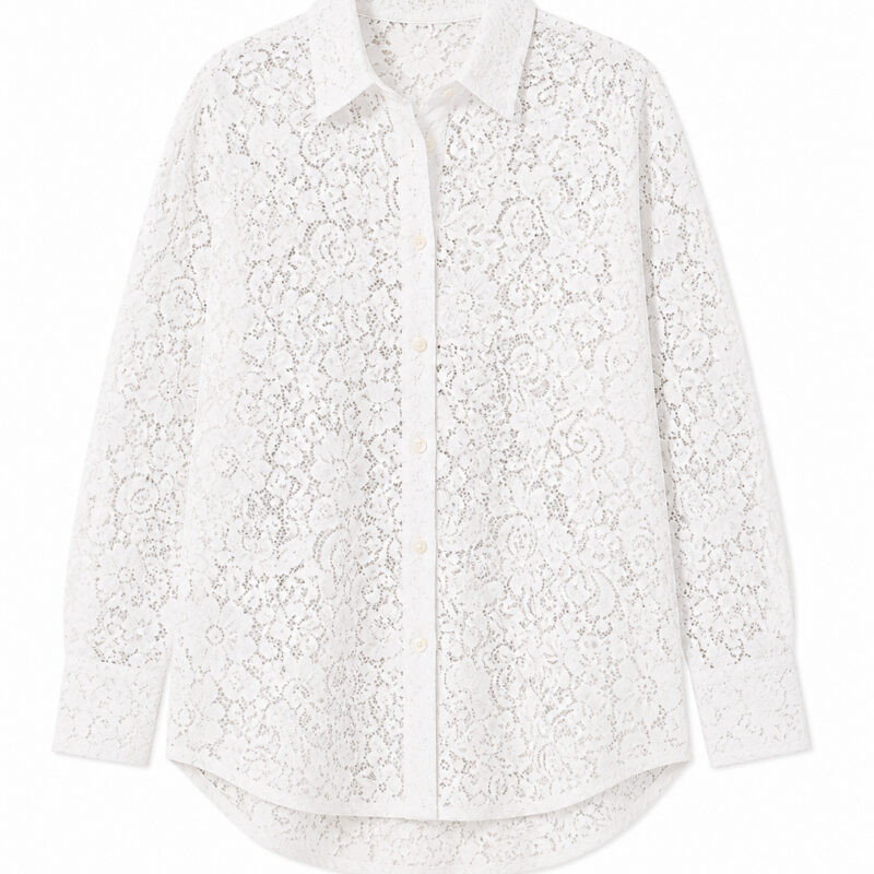 AquaLace Quick-Drying Button Down Beach Shirt in Blanc Floral Lace Stylest