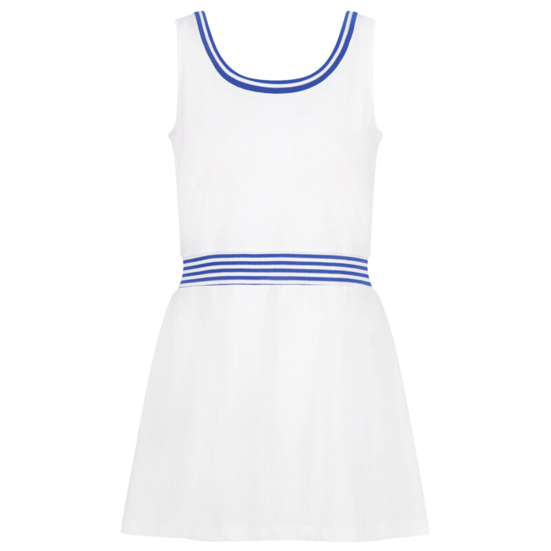 Ashby Dress in Bright White with Cadet Blue Stripe Club and Court