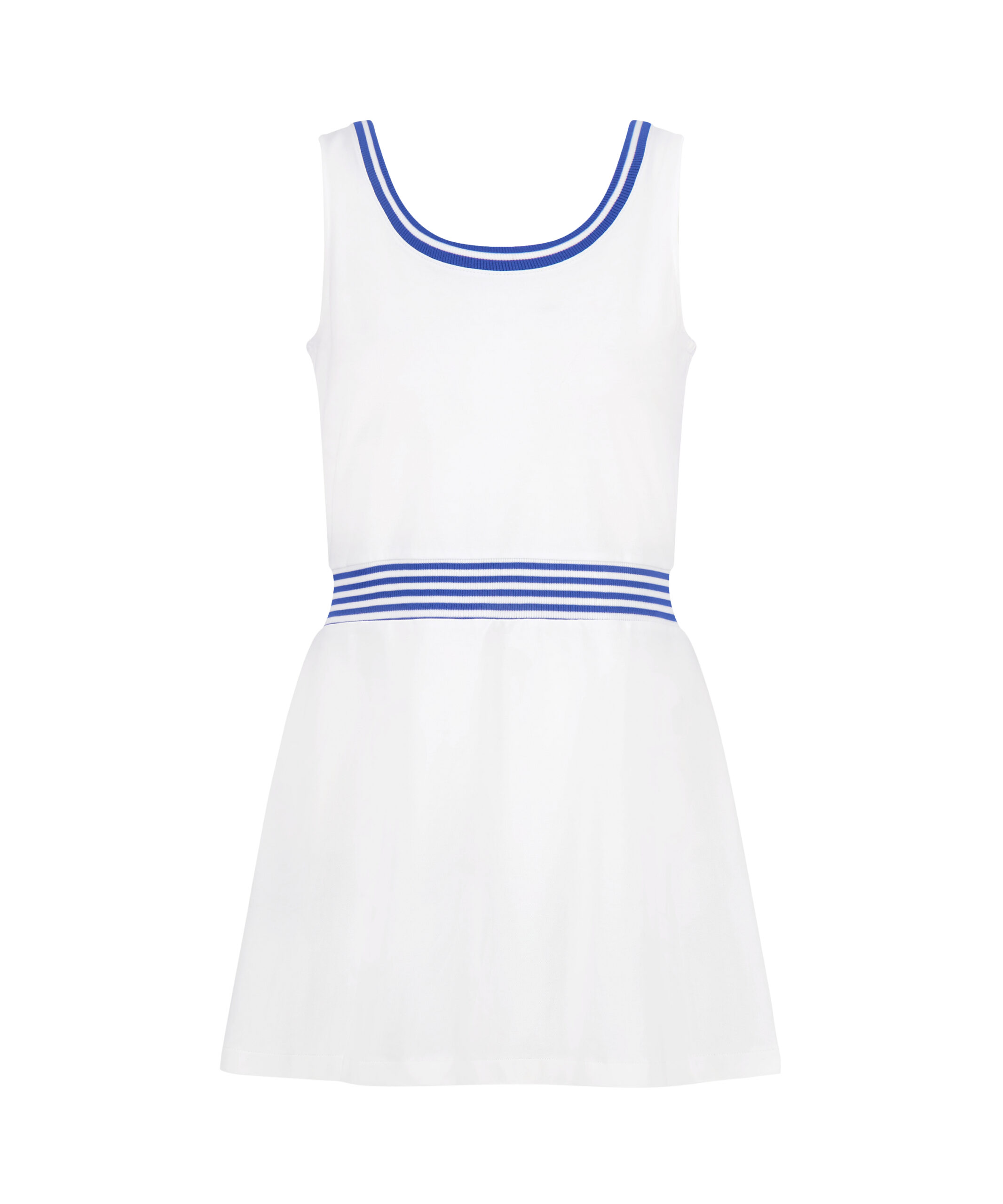 Ashby Dress in Bright White with Cadet Blue Stripe Club and Court