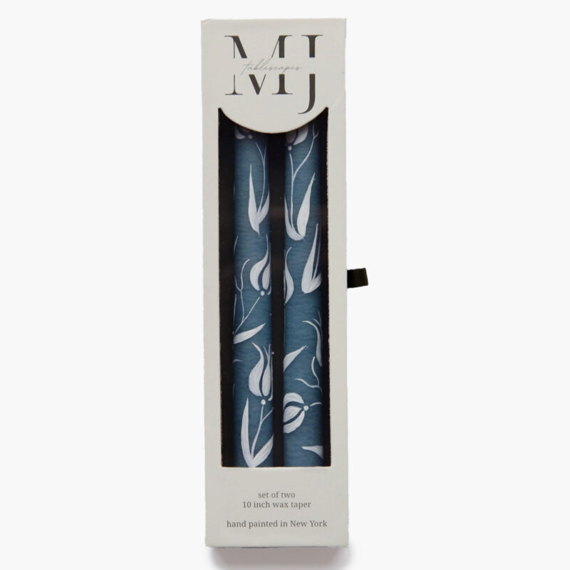 Blue Tulip Hand Painted Taper Candles (Set of 2) MJ Tablescapes