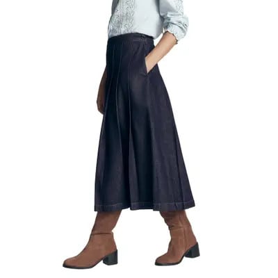 Boden Aya Pleated Denim Midi Skirt in Indigo at Nordstrom, Size 10