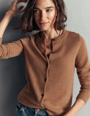 Boden Women's Elsie Cashmere Crew Cardigan in Brown | Size Small