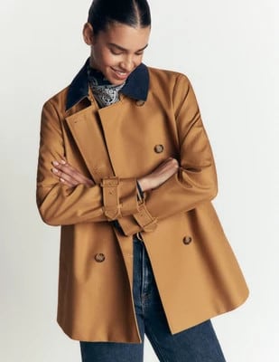 Boden Women's Swing Box Short Trench in Natural | Size 10