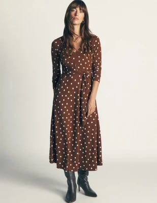 Boden Women's Tie Waist Ponte Dress in Brown | Size 6